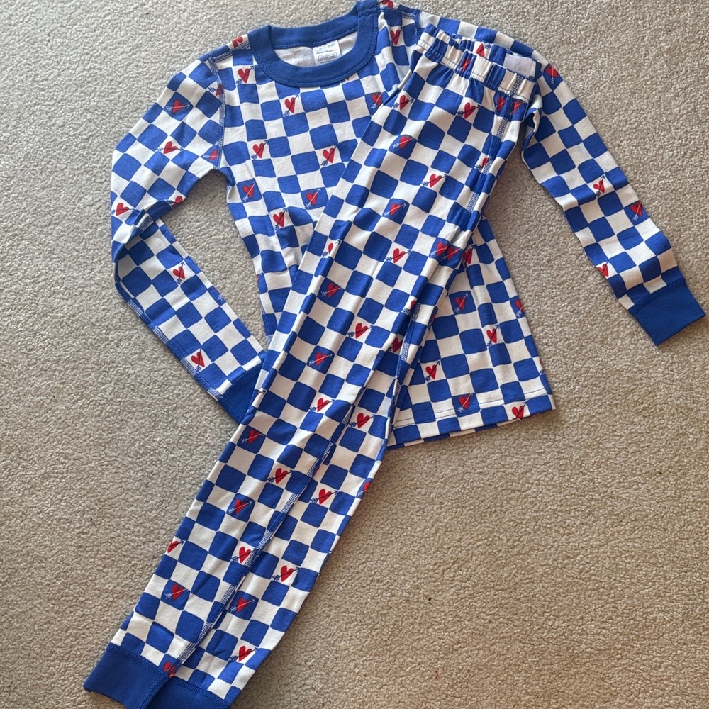 NWOT Hanna Andersson Blue and White Heart Kids Pajamas
